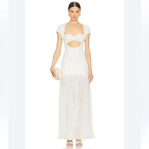 Delfi Collective Nova Dress Ivory Cream crepe Maxi Dress cut out Revolve NWT S Delfi Collective Nova Dress Ivory Cream crepe Maxi Dress cut out Revolve NWT S